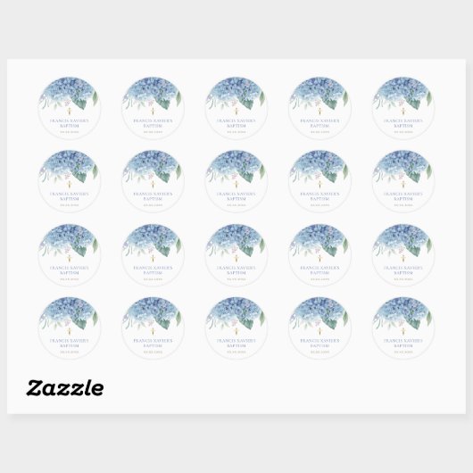 Sticker Rond blue Hydrangea flowers Baptism (Feuille)