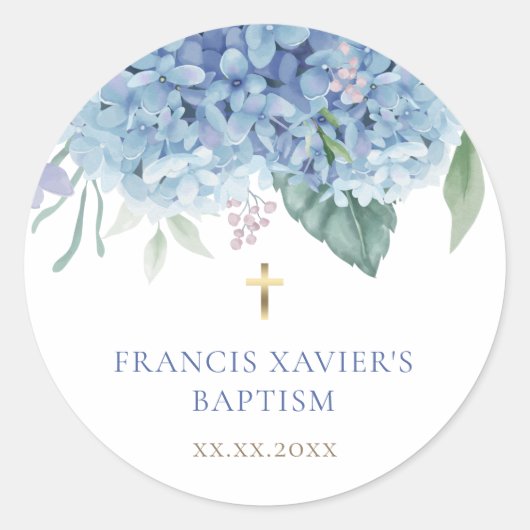 Sticker Rond blue Hydrangea flowers Baptism (Devant)