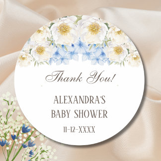 Sticker Rond Blue Hydrangea Jardin Floral Baby shower Merci