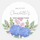 Sticker Rond Blue Hydrangea Modern  Floral Bridal Shower (Devant)