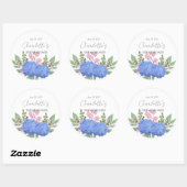 Sticker Rond Blue Hydrangea Modern  Floral Bridal Shower (Feuille)