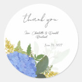 Sticker Rond Blue Hydrangea Moderne Mariage Floral Merci (Devant)