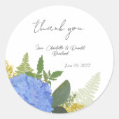 Sticker Rond Blue Hydrangea Moderne Mariage Floral Merci (Devant)