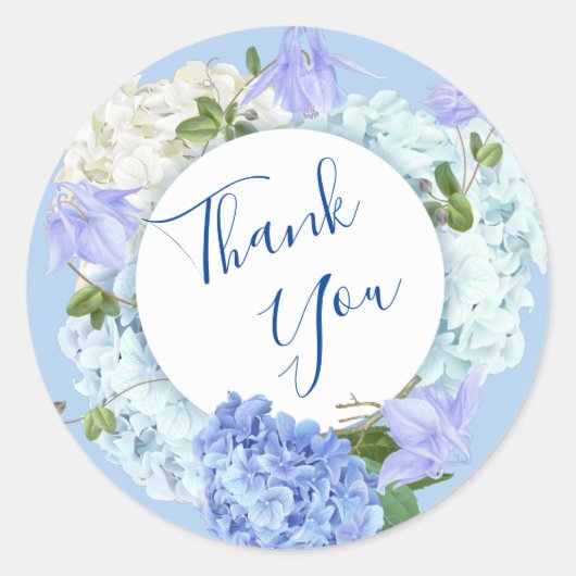 Sticker Rond Blue Hydrangea Rose verdure Merci Floral (Devant)