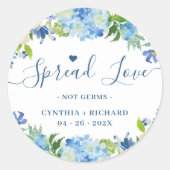 Sticker Rond Blue Hydrangeas Floral Wedding Favor Sanitizer (Devant)