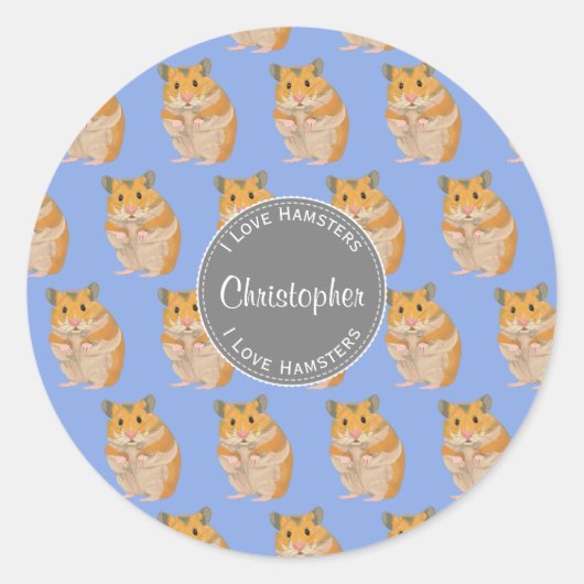 Sticker Rond Blue I love Hamsters Hamster Motif (Devant)