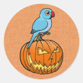 Sticker Rond Blue Indian Ringneck on Pumpkin Halloween (Devant)