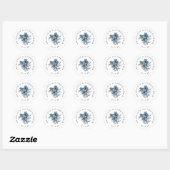 Sticker Rond Blue indigo aquarelle lin fleuri mariage (Feuille)