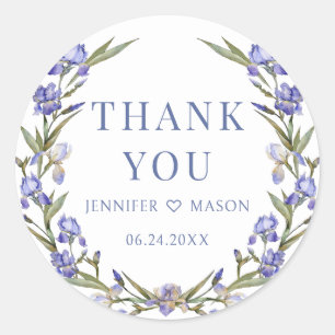 Sticker Rond Blue irises violet fleur boho mariage merci