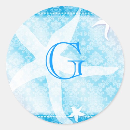 Sticker Rond Blue Island Starfish Mariage Monogramme (Devant)
