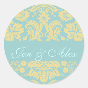 Sticker Rond Blue Ivory Bride la salle Mariage damassé Seal