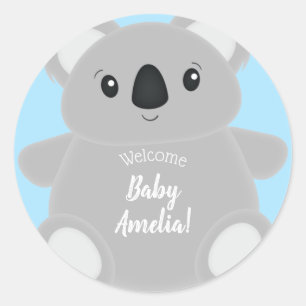 Sticker Rond Blue Koala Bear Baby shower