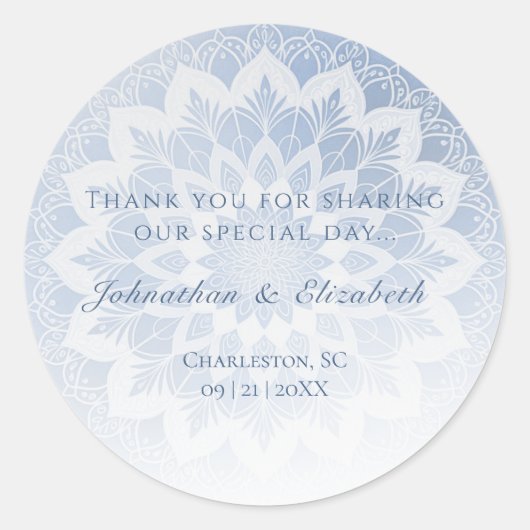 Sticker Rond Blue Lace Mandala Wedding Favor (Devant)