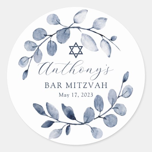 Sticker Rond Blue Leaf Bar Mitzvah (Devant)