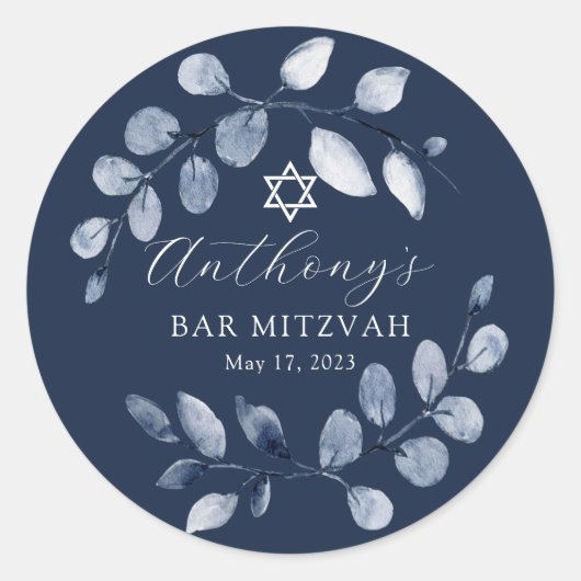 Sticker Rond Blue Leaf Bar Mitzvah (Devant)