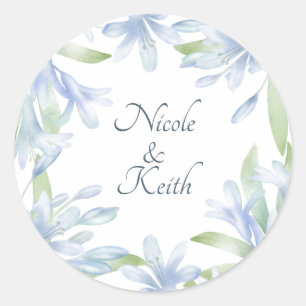 Sticker Rond Blue Lilies Mariage aquarelle