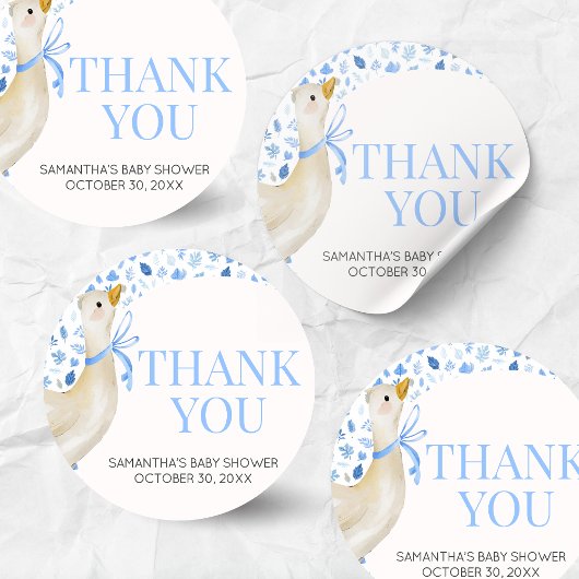 Sticker Rond Blue Little Silly Goose Baby Shower