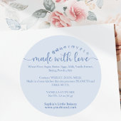 Sticker Rond Blue Made with Love Script Ingredient Bakery