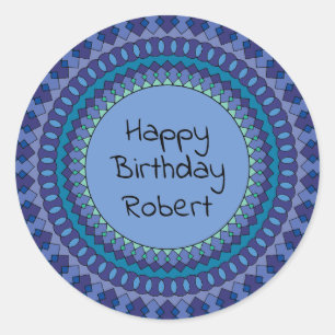 Sticker Rond Blue Mandala Birthday Party Ajouter un nom