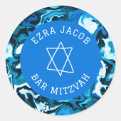 Sticker Rond Blue Marble Star de David Custom Bar Bat mitzvah (Devant)