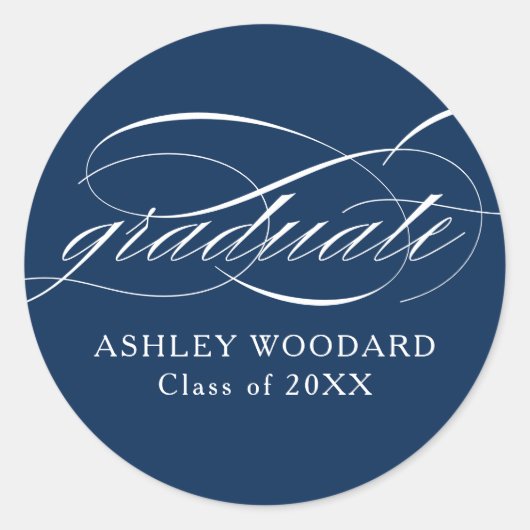 Sticker Rond Blue Modern Elegant Script Graduation (Devant)