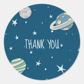 Sticker Rond Blue Modern Space Planètes étoiles Merci (Devant)