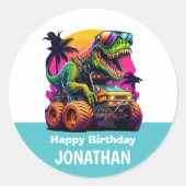 Sticker Rond BLUE MONSTER TRUCK DINOSAUR fête d'anniversaire (Devant)