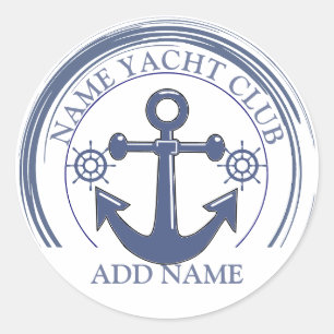 Sticker Rond Blue Nautical Ancre yacht club bateau marina Nom
