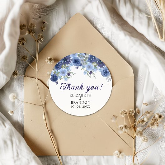 Sticker Rond Blue Navy Flowers - Rustic Wedding