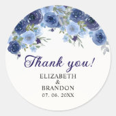 Sticker Rond Blue Navy Flowers - Rustic Wedding (Devant)