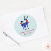 Sticker Rond Blue Nordic Christmas Reindeer Pair (Enveloppe)
