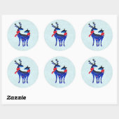 Sticker Rond Blue Nordic Christmas Reindeer Pair (Feuille)