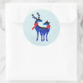Sticker Rond Blue Nordic Christmas Reindeer Pair (Sac)