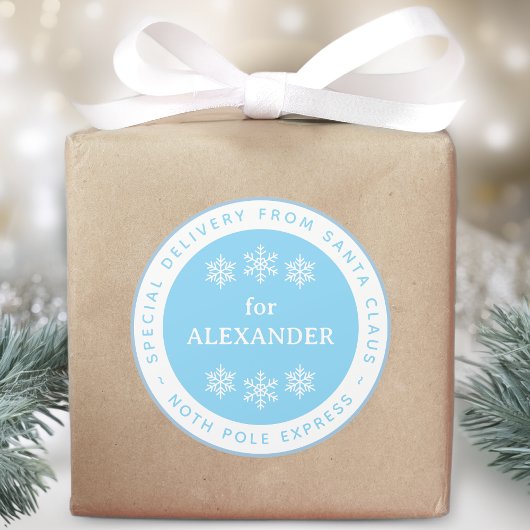 Sticker Rond Blue North Pole Special Delivery from Santa Name