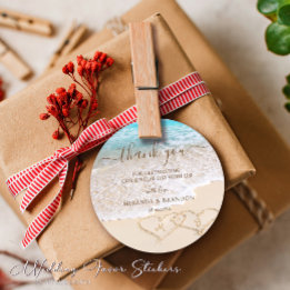 Sticker Rond Blue Ocean Waves Plage tropicale Mariage Merci