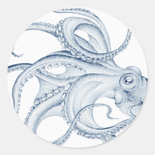Sticker Rond Blue Octopus Cephalopod Kraken Ink (Devant)