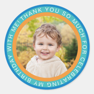 Sticker Rond Blue Orange Enfants Photo Merci d'anniversaire