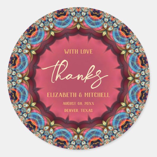 Sticker Rond Blue Orange Jewel Fractal Dentelle Merci (Devant)