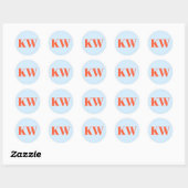 Sticker Rond Blue Orange Large Monogrammed Initial Personalized (Feuille)
