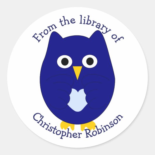 Sticker Rond Blue Owl Design Bookplate (Devant)