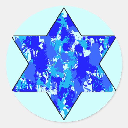 Sticker Rond Blue Paint Splatter Étoile juive (Devant)