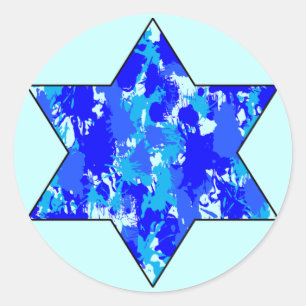 Sticker Rond Blue Paint Splatter Étoile juive