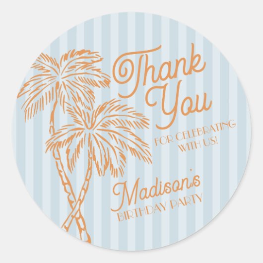 Sticker Rond Blue Palm Spring Pastel Beach Anniversaire Privilé (Devant)