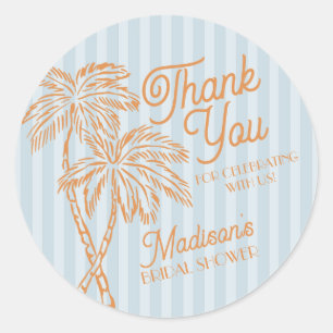 Sticker Rond Blue Palm Spring Pastel Beach Fête des mariées Fav