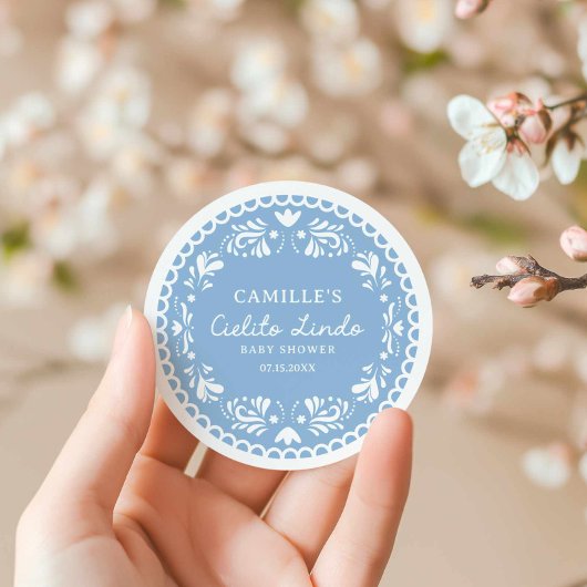 Sticker Rond Blue Papel Picado Boy Baby shower