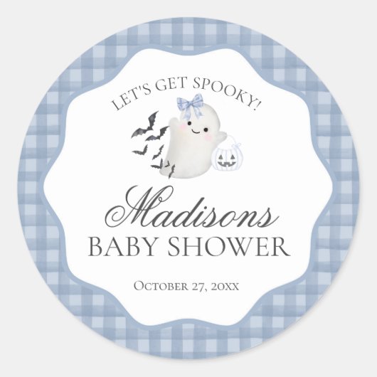 Sticker Rond Blue Pastel Little Boo Ghost Baby Shower Seal (Devant)