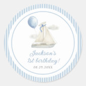 Sticker Rond Blue Pastel Nautical Sail Bateau 1er Anniversaire (Devant)