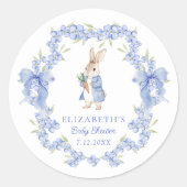 Sticker Rond Blue Peter Rabbit Boy Baby shower Merci (Devant)