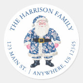 Sticker Rond Blue Pink Chinoiserie Toile Santa Claus Adresse (Devant)
