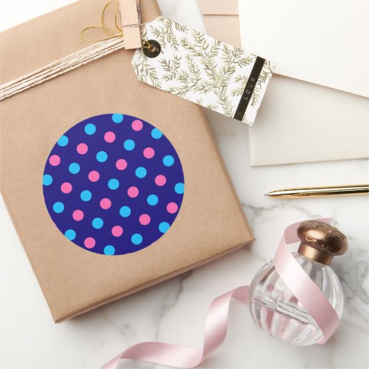Sticker Rond Blue Pink Cyan Polka Dot Pattern (Cadeaux)